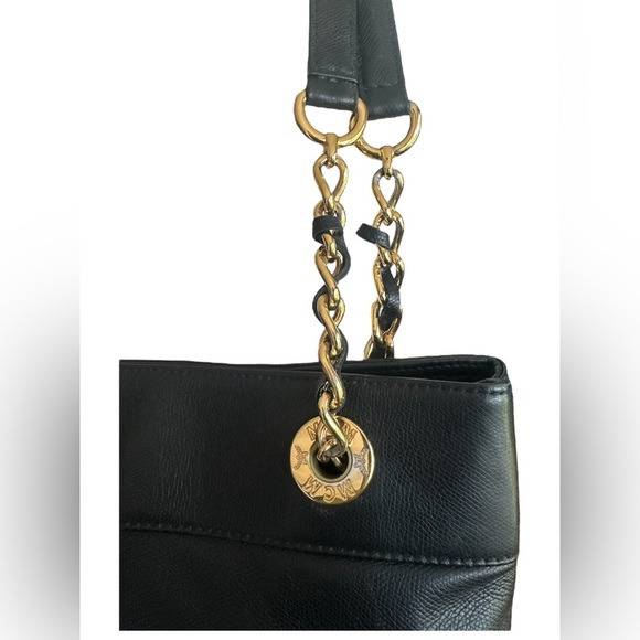 MCM Black Leather Shoulder Bag with Gold Accents - Picture 9 of 13